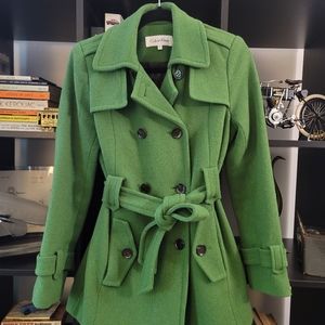 Calvin Klein Coat Vintage Look Petite Size 2 Green
